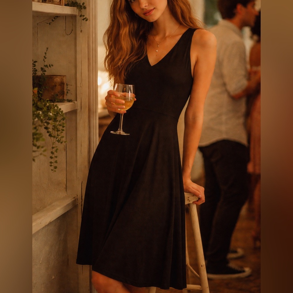 Agnes & Dora chic Black Sleeveless Carolyn Bessette style cocktail midi Dress